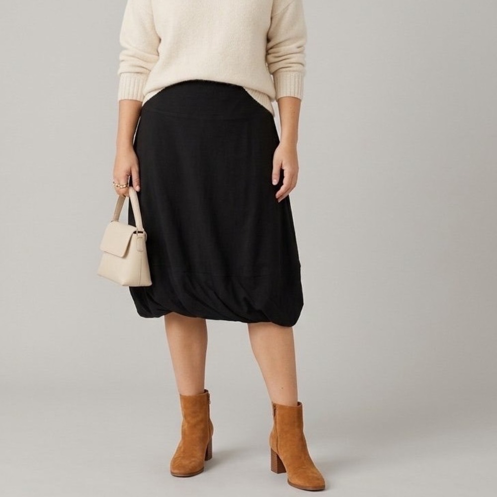Eileen Fisher Crepe Bubble Hem Pull On Lagenlook Black Skirt Pull -On Size XL